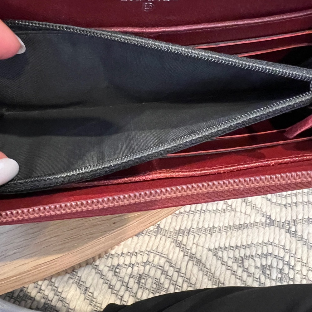 AUTHENTIC CHANEL red calfskin/lamb skin leather zip around wallet. - Picture 7 of 10